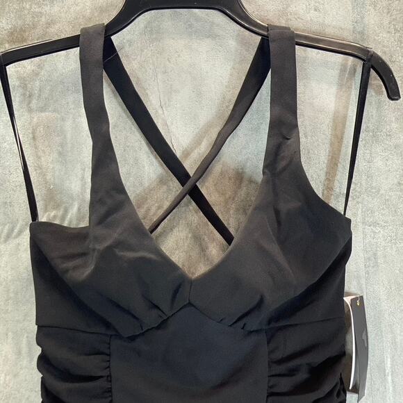 CITY STUDIO Juniors' Black Side Ruched V-Neck Cross Back Bodycon Mini Dress SZ M - Picture 6 of 14